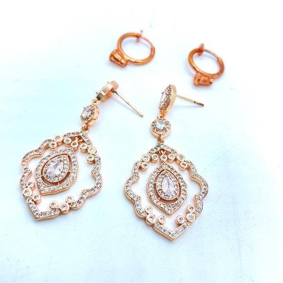 SWEETV Chandelier Rose Goldtone Cubic Zirconia Earrings Pierced or Clip On. - Picture 1 of 8